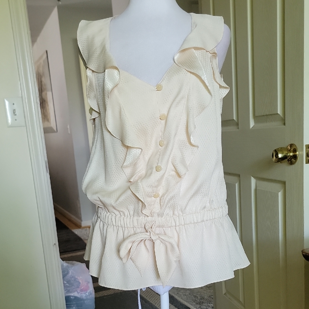 LOFT Cream Ruffle Button Front Sleeveless Blouse NWOT
